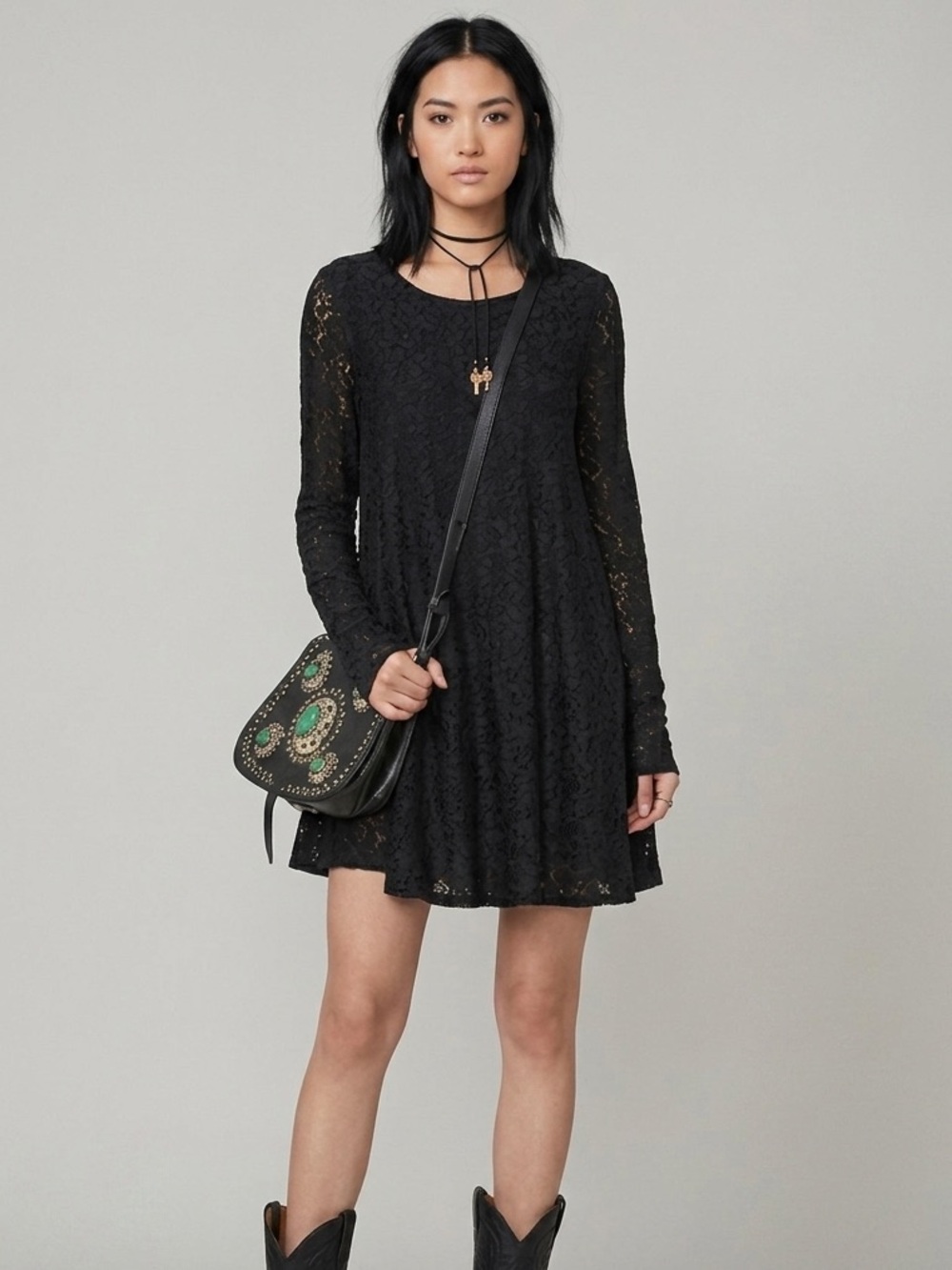 Show Me Your Mumu Tyler Black Lace Dress Tunic Size Medium Romantic Goth Witchy
